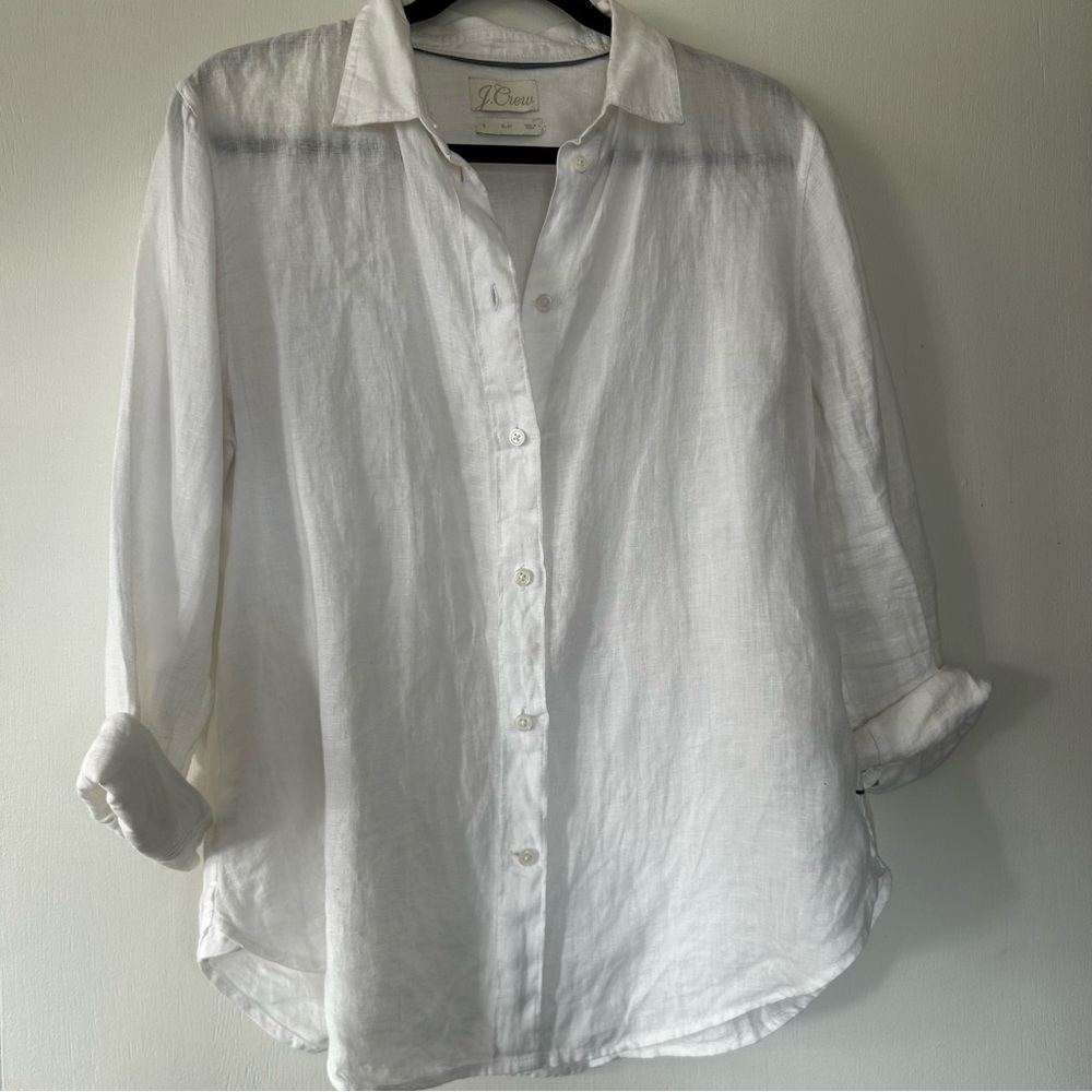 J. Crew White Linen Button Down Shirt